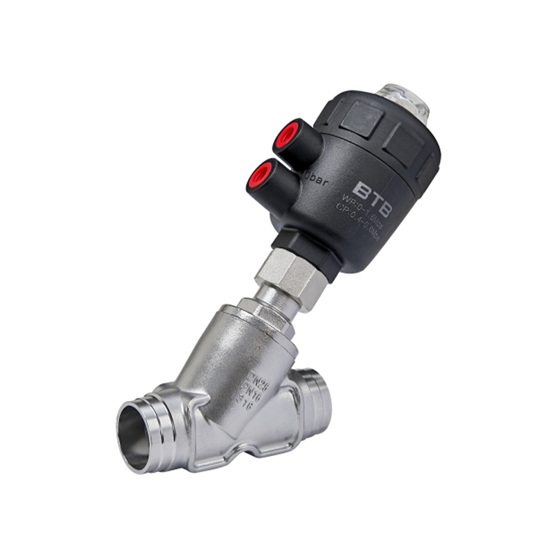 Welded plastic cylinder angle seat valve